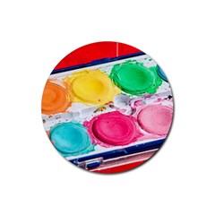 Palette Brush Paint Box Color Rubber Round Coaster (4 Pack)  by Celenk