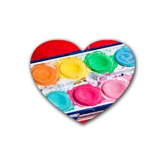 Palette Brush Paint Box Color Rubber Coaster (heart)  by Celenk