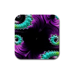 Fractals Spirals Black Colorful Rubber Square Coaster (4 Pack)  by Celenk