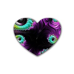 Fractals Spirals Black Colorful Rubber Coaster (heart)  by Celenk