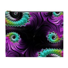 Fractals Spirals Black Colorful Cosmetic Bag (xl) by Celenk