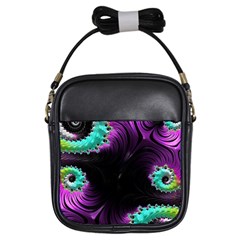 Fractals Spirals Black Colorful Girls Sling Bags by Celenk