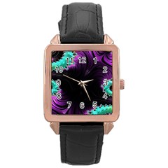 Fractals Spirals Black Colorful Rose Gold Leather Watch 