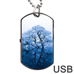 Nature Inspiration Trees Blue Dog Tag Usb Flash (two Sides) by Celenk