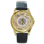 Map Vintage Nautical Collage Round Gold Metal Watch Front