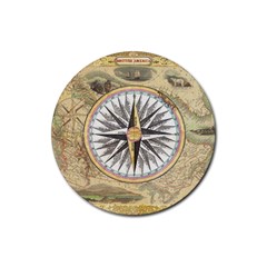 Map Vintage Nautical Collage Rubber Round Coaster (4 Pack)  by Celenk