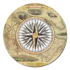 Map Vintage Nautical Collage Magnet 5  (round) by Celenk