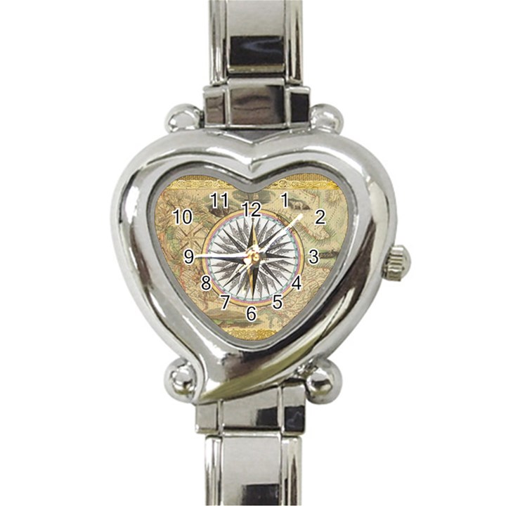 Map Vintage Nautical Collage Heart Italian Charm Watch