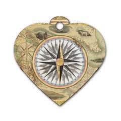 Map Vintage Nautical Collage Dog Tag Heart (two Sides) by Celenk