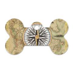 Map Vintage Nautical Collage Dog Tag Bone (two Sides) by Celenk