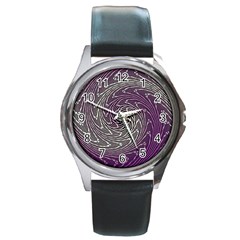 Graphic Abstract Lines Wave Art Round Metal Watch by Celenk