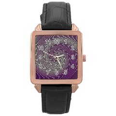 Graphic Abstract Lines Wave Art Rose Gold Leather Watch  by Celenk