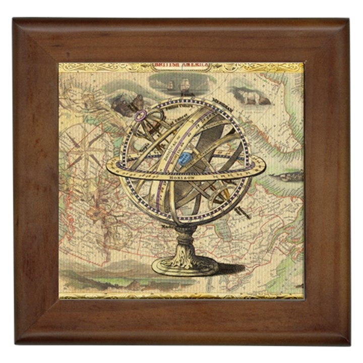 Map Compass Nautical Vintage Framed Tiles