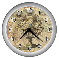 Map Compass Nautical Vintage Wall Clocks (silver)  by Celenk