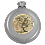 Map Compass Nautical Vintage Round Hip Flask (5 oz) Front