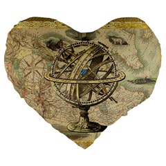 Map Compass Nautical Vintage Large 19  Premium Flano Heart Shape Cushions by Celenk