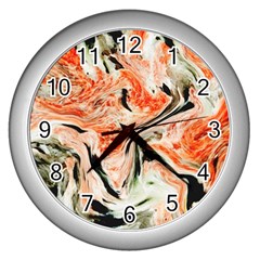 Marble Texture White Pattern Wall Clocks (silver)  by Celenk