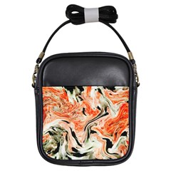 Marble Texture White Pattern Girls Sling Bags by Celenk