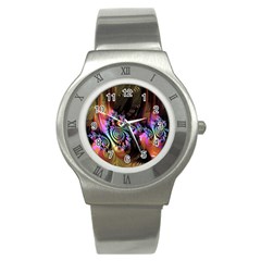 Fractal Colorful Background Stainless Steel Watch