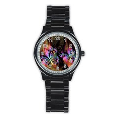 Fractal Colorful Background Stainless Steel Round Watch by Celenk