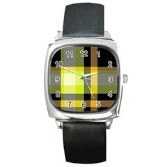 Tartan Abstract Background Pattern Textile 5 Square Metal Watch by Celenk