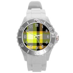 Tartan Abstract Background Pattern Textile 5 Round Plastic Sport Watch (l) by Celenk