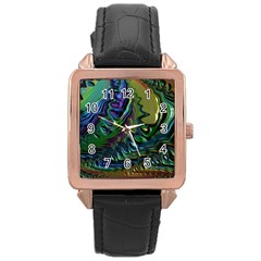 Fractal Art Background Image Rose Gold Leather Watch  by Celenk