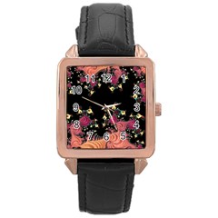 Fractal Fantasy Art Design Swirl Rose Gold Leather Watch  by Celenk