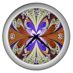 Fractal Splits Silver Gold Wall Clocks (silver)  by Celenk