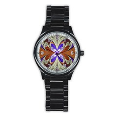 Fractal Splits Silver Gold Stainless Steel Round Watch by Celenk