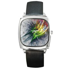 Fractal Art Paint Pattern Texture Square Metal Watch by Celenk