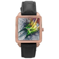 Fractal Art Paint Pattern Texture Rose Gold Leather Watch  by Celenk