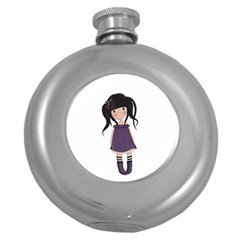 Dolly Girl In Purple Round Hip Flask (5 Oz) by Valentinaart