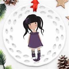 Dolly Girl In Purple Round Filigree Ornament (two Sides) by Valentinaart