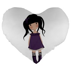 Dolly Girl In Purple Large 19  Premium Flano Heart Shape Cushions by Valentinaart