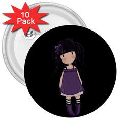 Dolly Girl In Purple 3  Buttons (10 Pack)  by Valentinaart