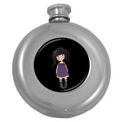 Dolly Girl In Purple Round Hip Flask (5 Oz) by Valentinaart