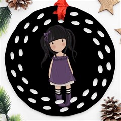 Dolly Girl In Purple Round Filigree Ornament (two Sides) by Valentinaart