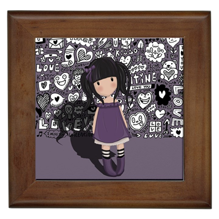 Dolly girl in purple Framed Tiles