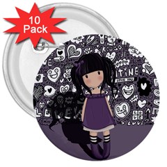 Dolly Girl In Purple 3  Buttons (10 Pack)  by Valentinaart