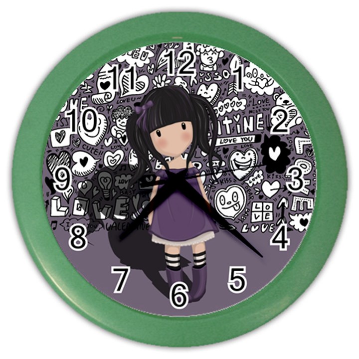 Dolly girl in purple Color Wall Clocks