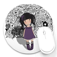 Dolly Girl In Purple Round Mousepads by Valentinaart