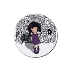 Dolly Girl In Purple Rubber Round Coaster (4 Pack)  by Valentinaart