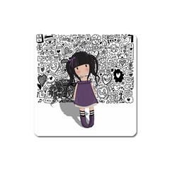 Dolly Girl In Purple Square Magnet by Valentinaart