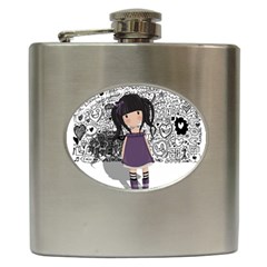 Dolly Girl In Purple Hip Flask (6 Oz) by Valentinaart