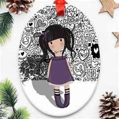 Dolly Girl In Purple Oval Ornament (two Sides) by Valentinaart