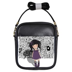 Dolly Girl In Purple Girls Sling Bags by Valentinaart