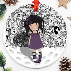 Dolly Girl In Purple Ornament (round Filigree) by Valentinaart