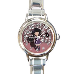 Dolly Girl In Purple Round Italian Charm Watch by Valentinaart