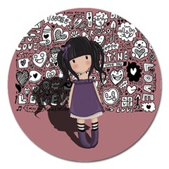 Dolly Girl In Purple Magnet 5  (round) by Valentinaart